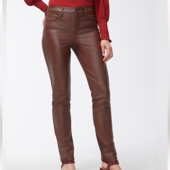 Chico’s Pants 14R (2.5R) Faux Leather Front Ponte Back Slim Leg in brown NWT - Picture 5 of 9